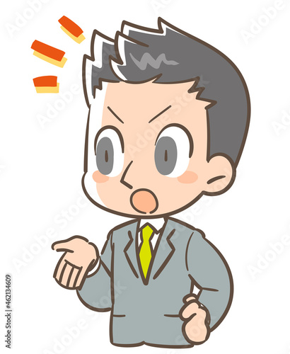 怒りをあらわにして意見を言う男の人