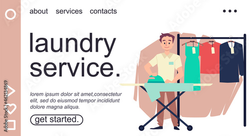 Laundry service website or presentation page design flat vector illustration.