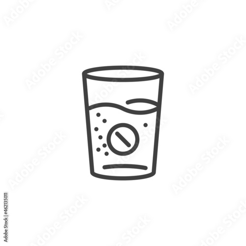 Effervescent aspirin tablet glass line icon