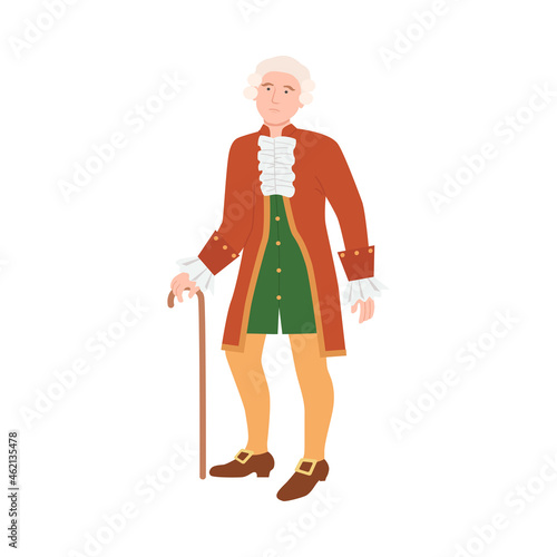 Aristocratic man in luxury historical costume of 18th century cartoon vector illustration