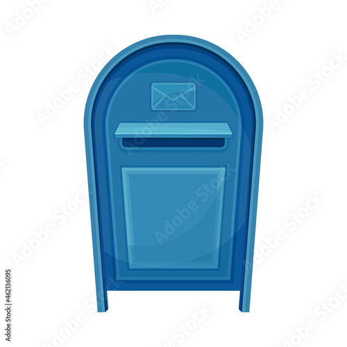 Blue mailbox for correspondence delivery. Retro post box for paper letters and newspapers flat vector illustration