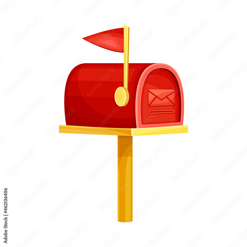 Red mailbox for letters and newspapers. Retro post box for correspondence delivery flat vector illustration Red mailbox for letters and newspapers. Retro post box for correspondence delivery flat vector illustration