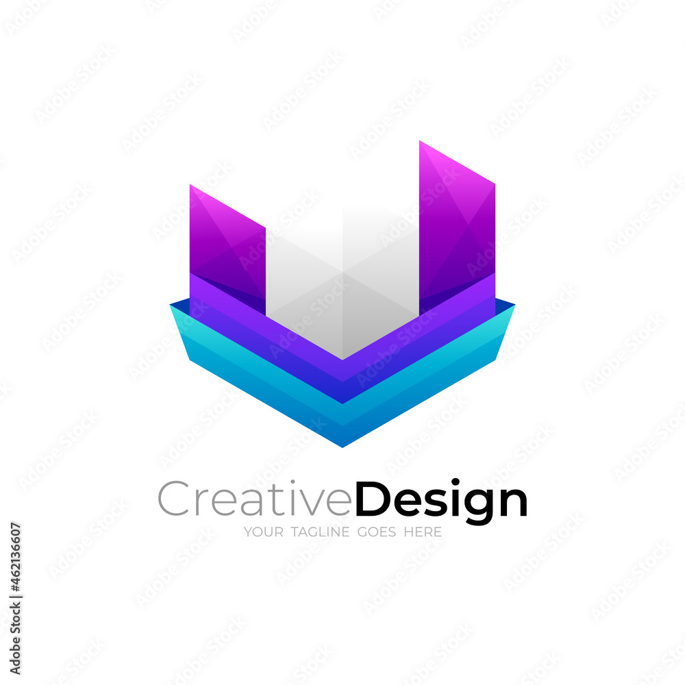 Letter U logo with hexagon design technology, modern style Letter U logo with hexagon design technology, modern style