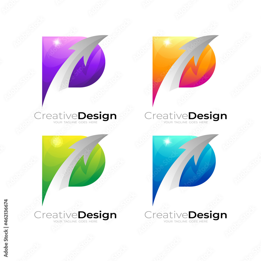 Set letter P logo n with arrow design template, colorful style Set letter P logo n with arrow design template, colorful style