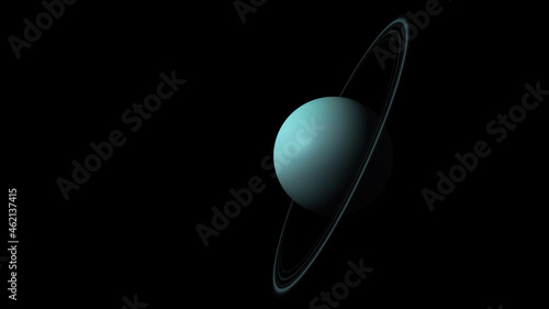 Concept 2-P1 View of the realistic planet uranus with rings from space. High detailed 3D rendering.