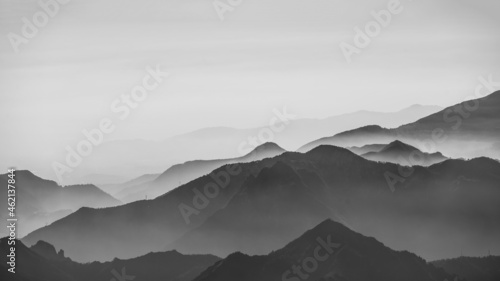 Overview of abstract black and white mountains photo
