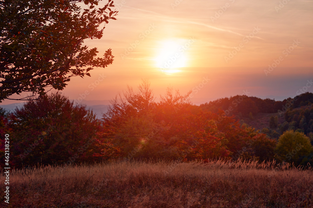 View of countryside hilly landscape in autumn colors. View of countryside hilly landscape in autumn colors.