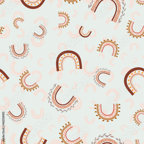 Boho rainbows vector repeat pattern on creme background