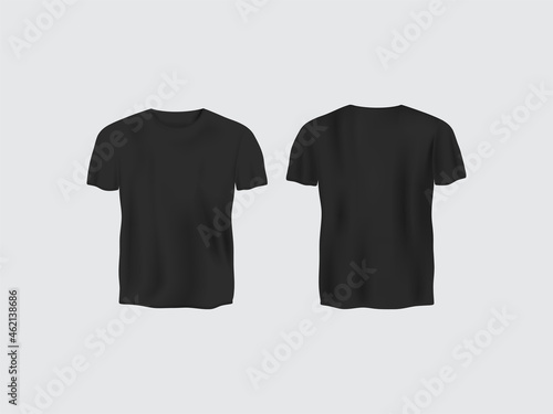 Black Short Sleeve Realistic T-Shirt Mockup On White Background.