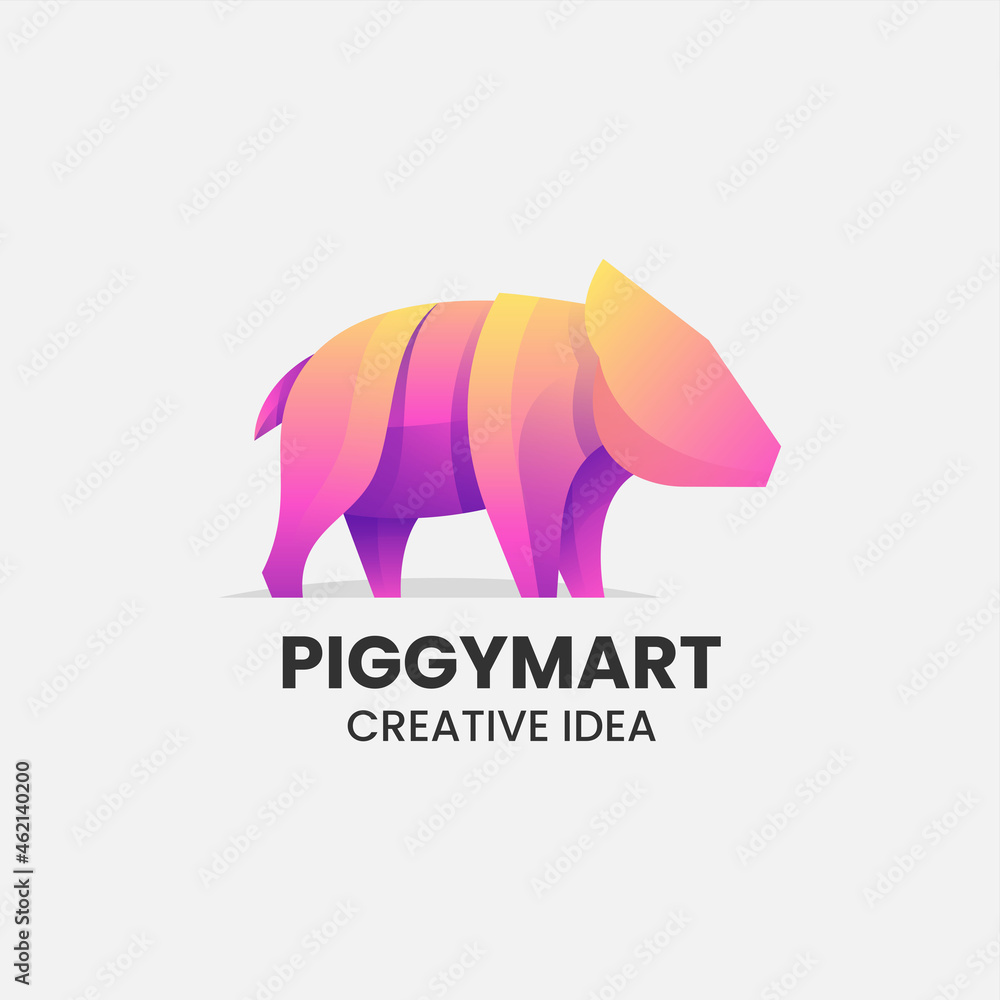 Vector Logo Illustration Pig Gradient Colorful Style.