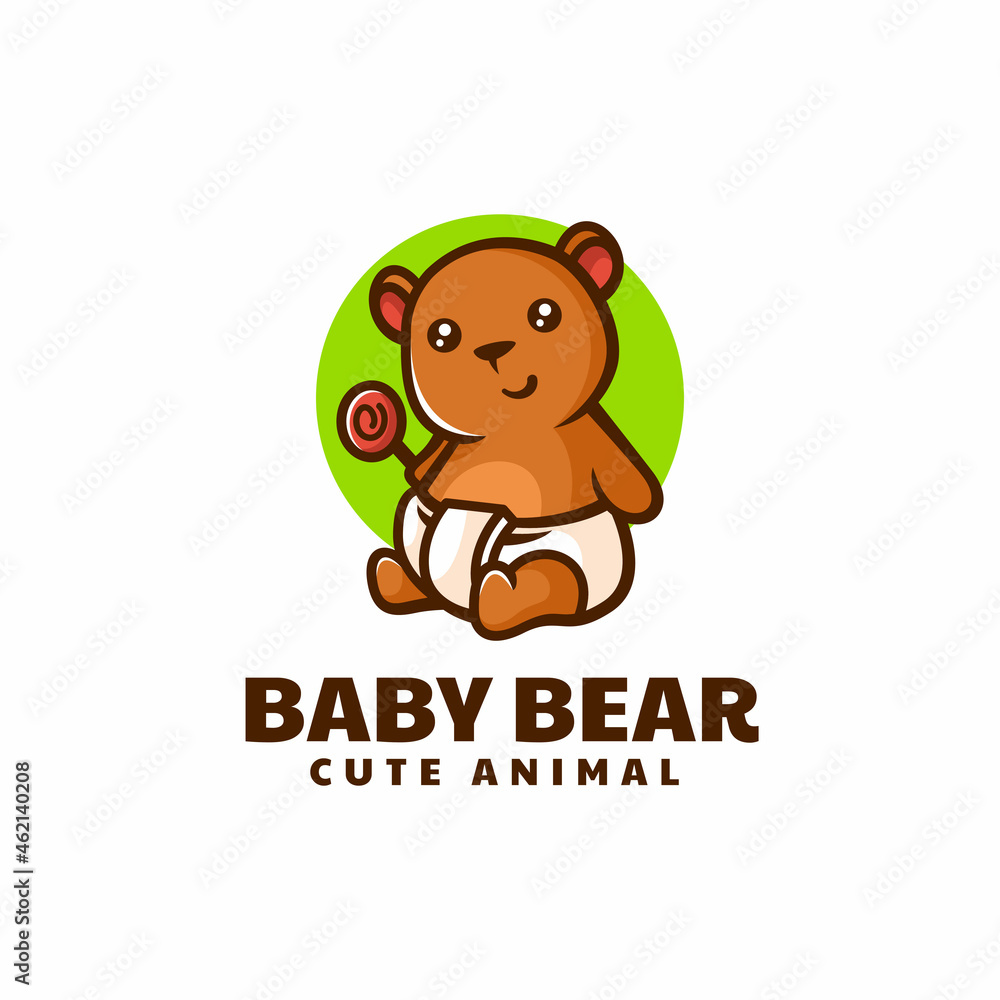 Vector Logo Illustration Baby Bear Simple Mascot Style. Vector Logo Illustration Baby Bear Simple Mascot Style.