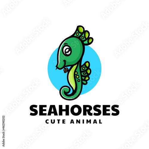Vector Logo Illustration Seahorse Simple Mascot Style.