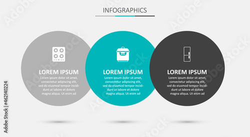Set Slow cooker, Gas stove and Refrigerator. Business infographic template. Vector