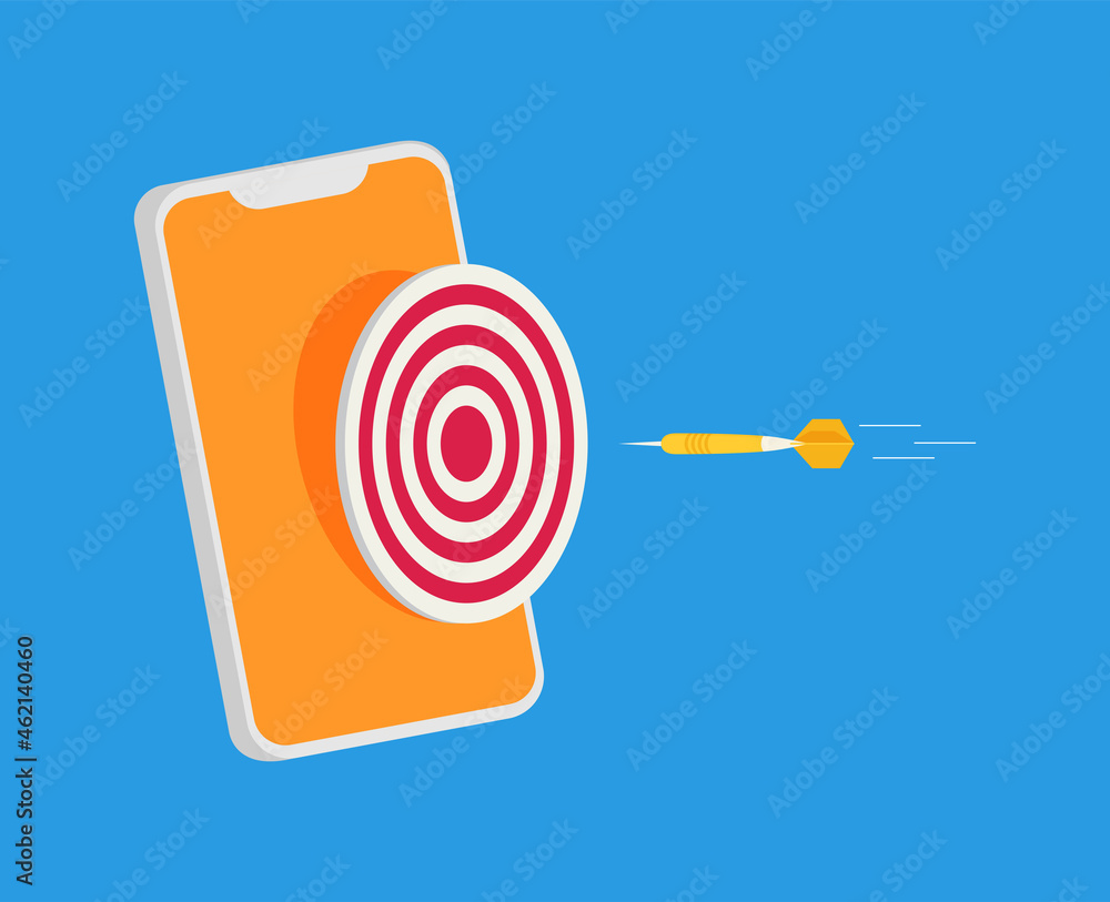 Mobile marketing and targeting. Smartphone with dartboard in the screen. Mobile marketing and targeting. Smartphone with dartboard in the screen.