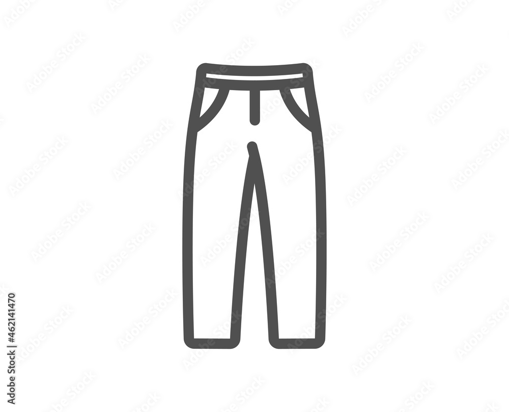 Pants line icon. Trousers wear sign. Fabric jeans symbol. Quality design element. Line style pants icon. Editable stroke. Vector Pants line icon. Trousers wear sign. Fabric jeans symbol. Quality design element. Line style pants icon. Editable stroke. Vector