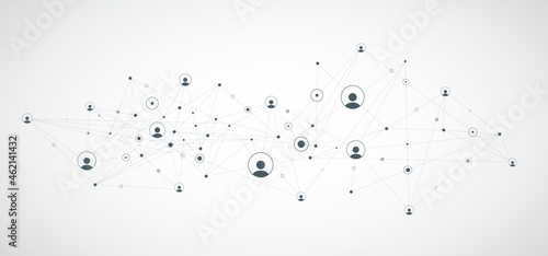 Network background. Connections with points, lines, and people icons. Vector illustration