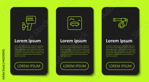 Set line Outboard boat motor, Winter fishing and Fishing rod. Business infographic template. Vector