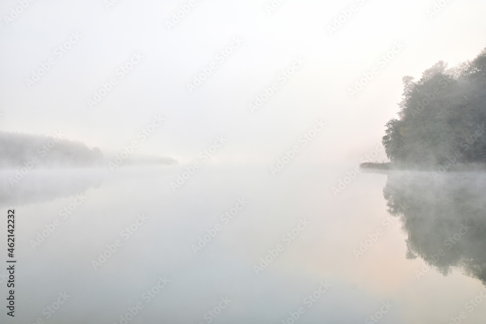 fog on the lake - obrazy, fototapety, plakaty 