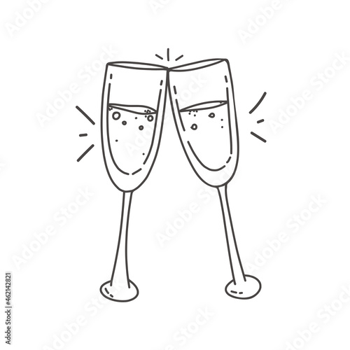 glasses of champagne doodle icon isalated on white