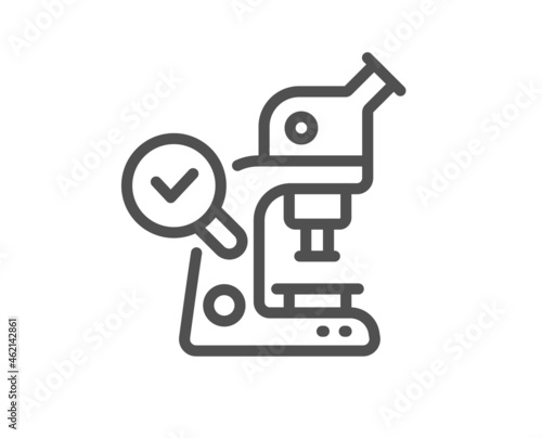 Microscope line icon. Laboratory equipment sign. Science lab instrument symbol. Quality design element. Line style microscope icon. Editable stroke. Vector