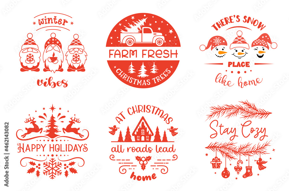Christmas sign with quotes. Set of winter holiday symbols with saying ...