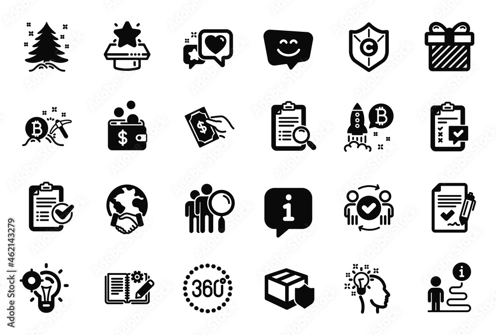 Vector Set of Business icons related to Christmas tree, Pay money and Smile face icons. Seo idea, Global business and Surprise signs. 360 degrees, Engineering documentation and Heart. Idea. Vector Vector Set of Business icons related to Christmas tree, Pay money and Smile face icons. Seo idea, Global business and Surprise signs. 360 degrees, Engineering documentation and Heart. Idea. Vector