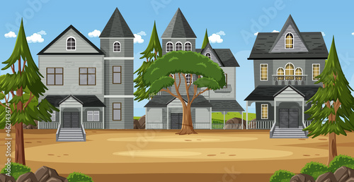 Scene with many colonial buildings at daytime