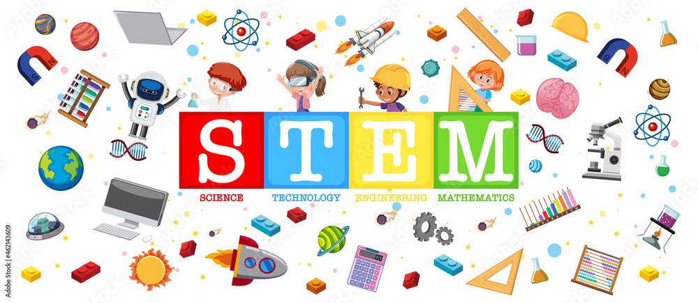 Colourful STEM education logo with learning elements Colourful STEM education logo with learning elements