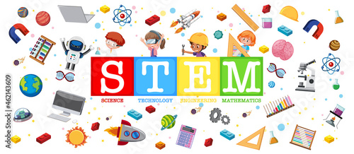 Colourful STEM education logo with learning elements