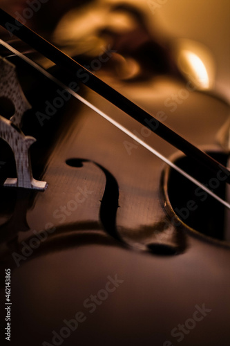 Close up of a cello while playing