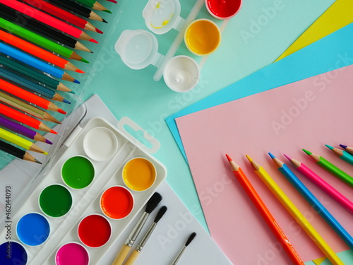 An assortment of stationery and goods for creativity for the school year.