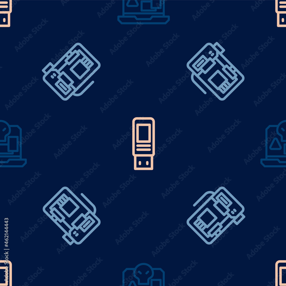 Set line Internet piracy, Motherboard and USB flash drive on seamless pattern. Vector Set line Internet piracy, Motherboard and USB flash drive on seamless pattern. Vector