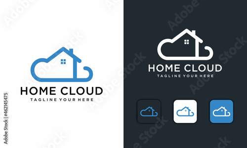 Cloud home logo vector line style and icon design vector template.on a navy blue and white background.