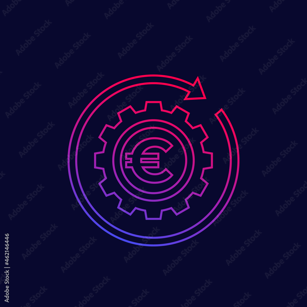 fintech, financial icon with euro, linear fintech, financial icon with euro, linear