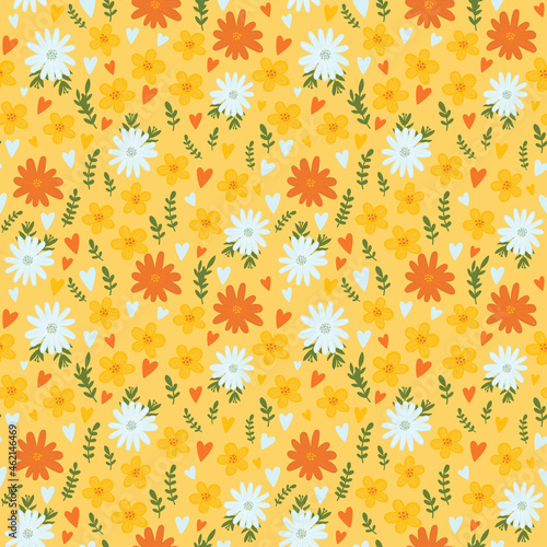 seamless pattern with yellow flowers, vector illustration. Summer pattern.