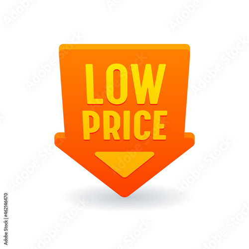 Low Price Red Arrow Down Discount Label, Banner or Icon, Promo Offer for Sale, Tag, Cost Reduction, Price Off Promotion