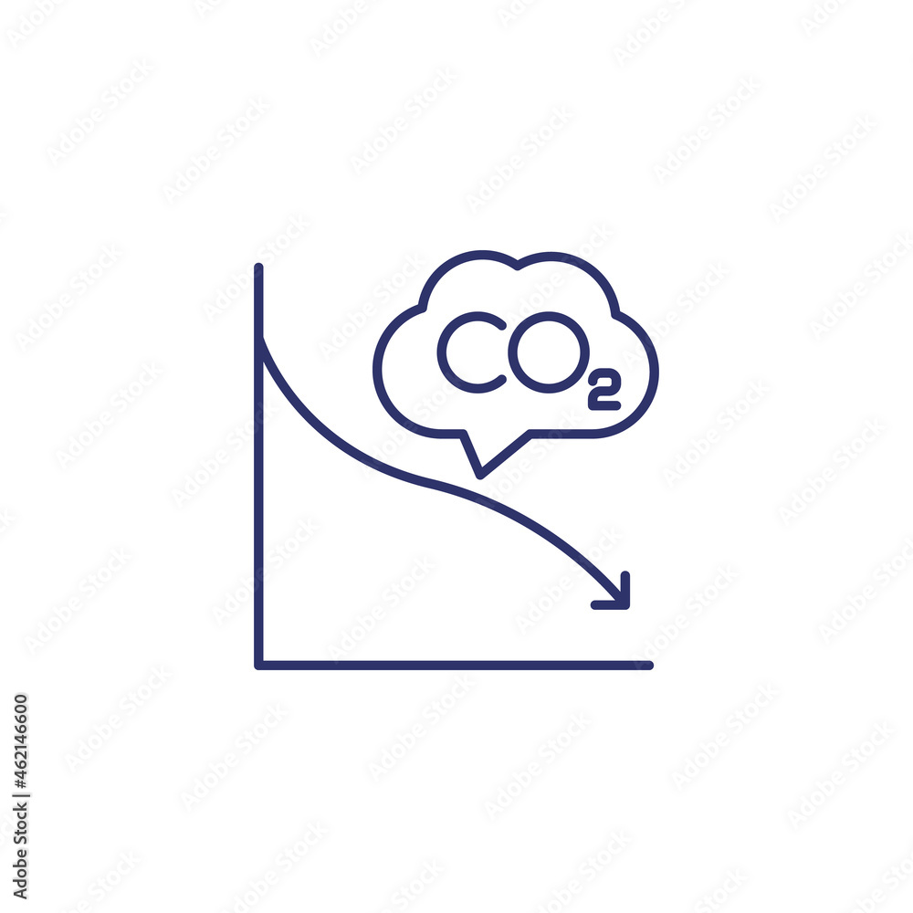 co2, carbon emissions reduction icon with graph, line vector co2, carbon emissions reduction icon with graph, line vector