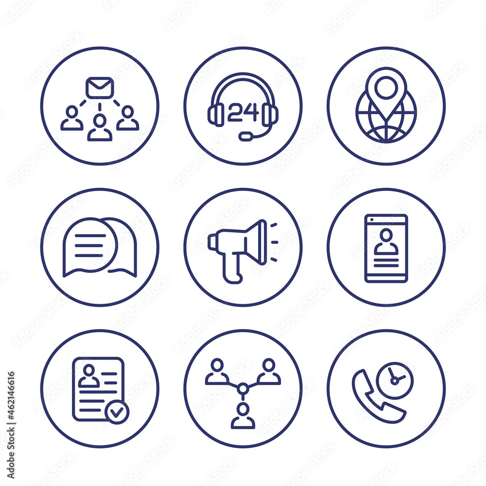 communication, social media and marketing line icons set communication, social media and marketing line icons set
