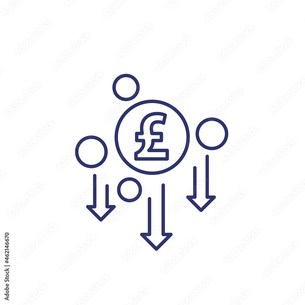 cost reduction, line icon with pound, vector cost reduction, line icon with pound, vector