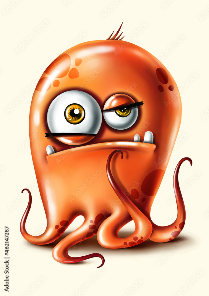 Funny cartoon orange monster with tentacles Funny cartoon orange monster with tentacles