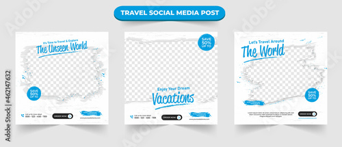 Set of tour travel journey holiday sale social media post template web banner flyer or poster for travelling agency business promotion design
