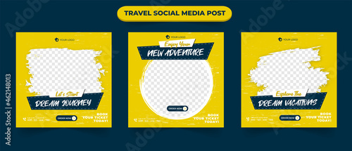 Set of tour travel and journey holiday sale social media post template web banner flyer or poster for travelling agency business promotion design