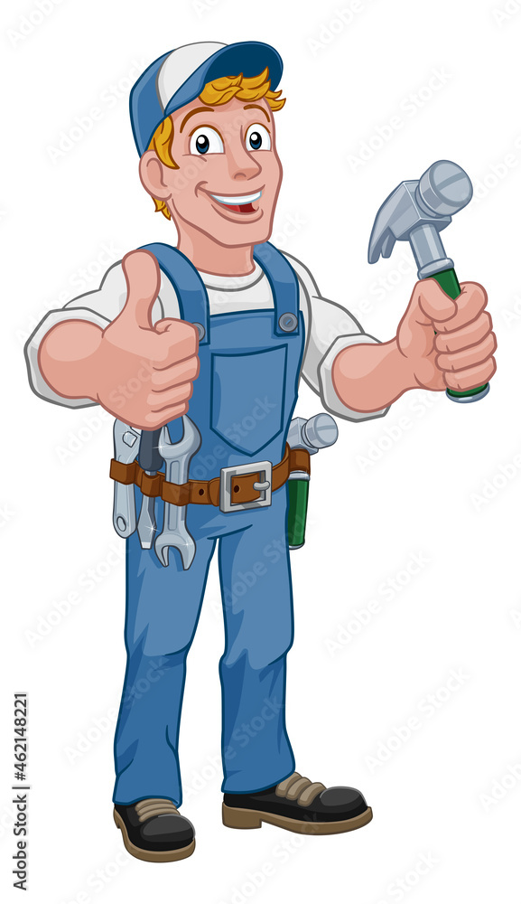 Handyman Hammer Cartoon Man DIY Carpenter Builder Handyman Hammer Cartoon Man DIY Carpenter Builder