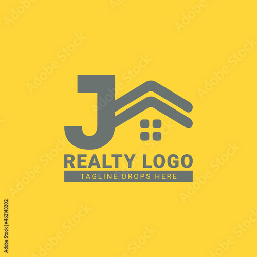 letter J roof house vector logo design for real estate, property agent, realty rent, interior and exterior constructor