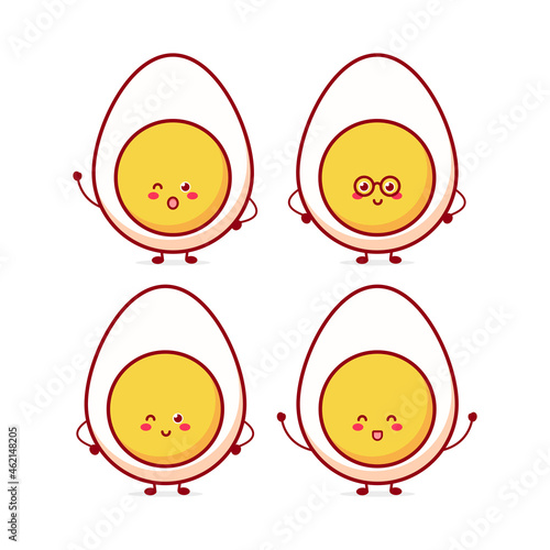 Cute funny egg expression character. Vector hand drawn cartoon mascot character illustration icon. Isolated on white background. food character concept