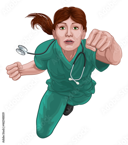 Nurse Doctor Woman Super Hero Medical Concept