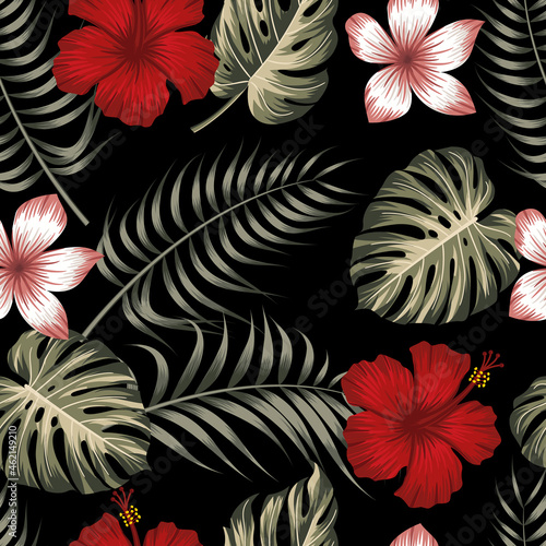 Floral seamless pattern with leaves. tropical background	