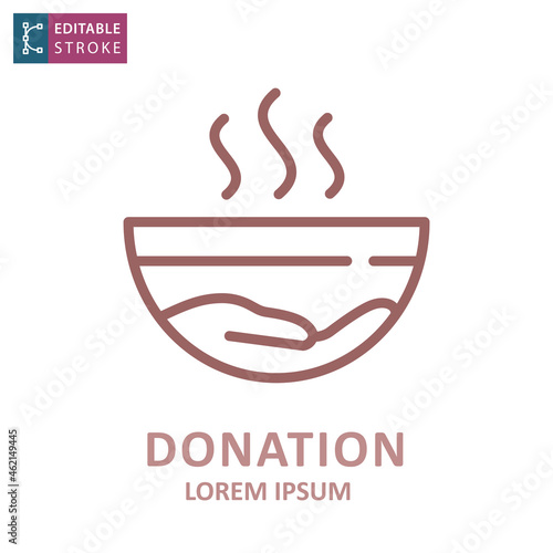 Food donation icon on white background. Editable stroke.