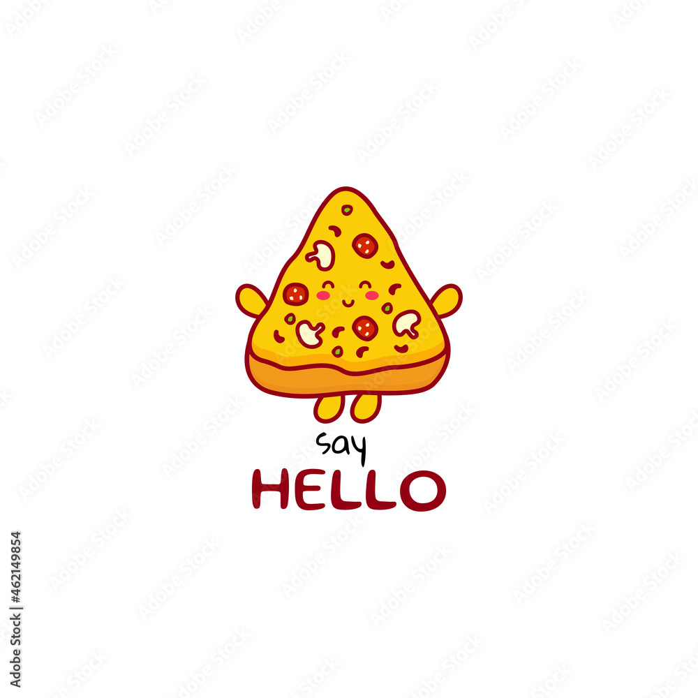 Cute funny pizza currency character. Vector hand drawn cartoon mascot character illustration icon. Isolated on white background. fast food character concept Cute funny pizza currency character. Vector hand drawn cartoon mascot character illustration icon. Isolated on white background. fast food character concept