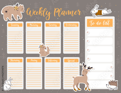 Christmas weekly planner page template, to do list with new Year items
